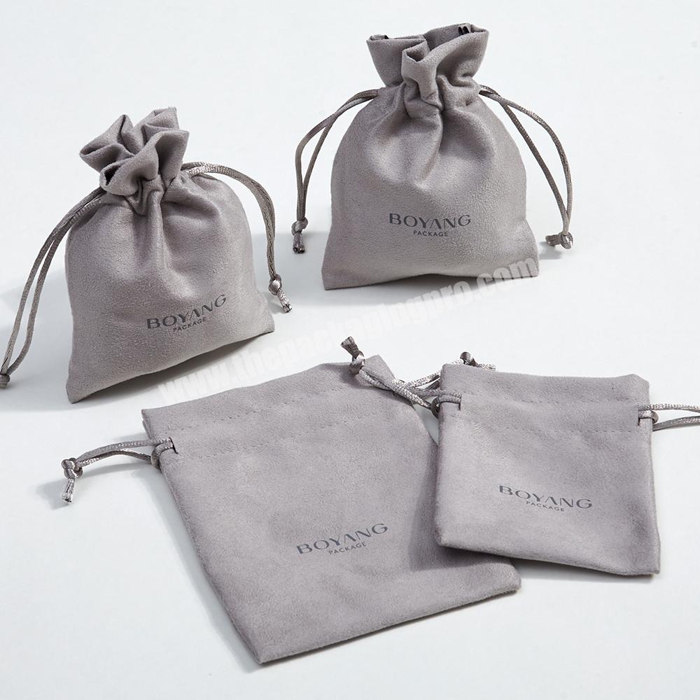 Luxury Jewelry Pouches Custom Logo Suede Velvet Small Drawstring Bag