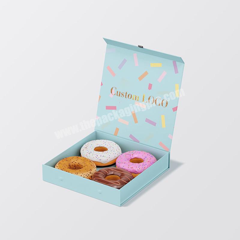 Luxury Magnetic Closrure Donut Food Box Packaging Food Grade Rigid Paper Board Doughnut Cake Macaroon Box with Custom Printing