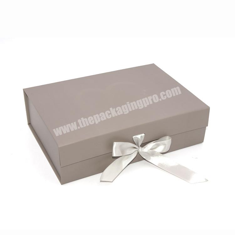 Luxury Paper Cardboard T Shirt Large Big Gray Magnetic Closure Gift Box With Ribbon