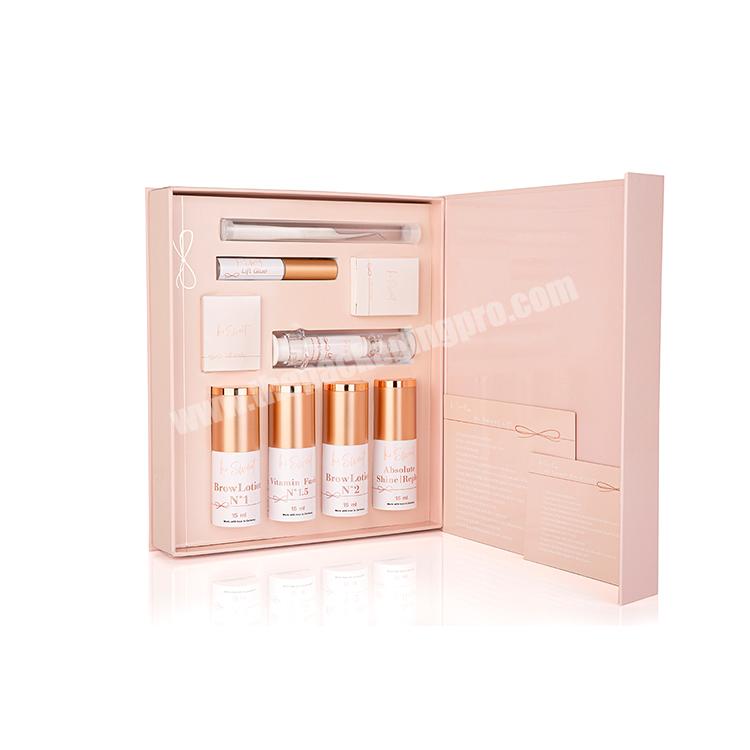 Luxury Pink Cosmetic Makeup Packaging Gift Boxes Rose Gold Embossed Logo Gift Packaging