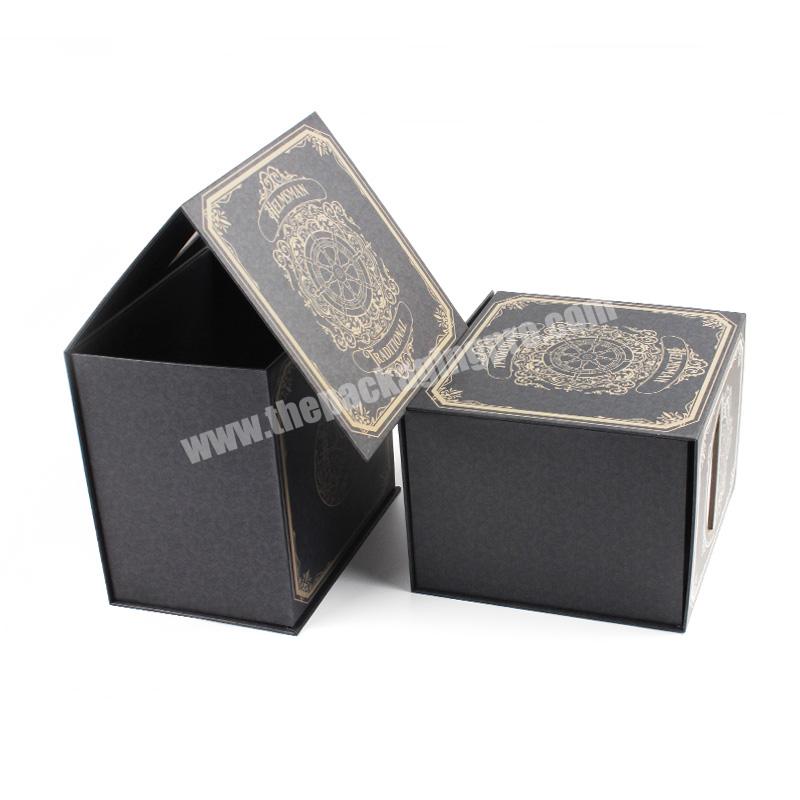 Luxury UV Black Color Paper Packaging Magnet Closing Rigid Cardboard Boxes Packaging For Baseball Hat