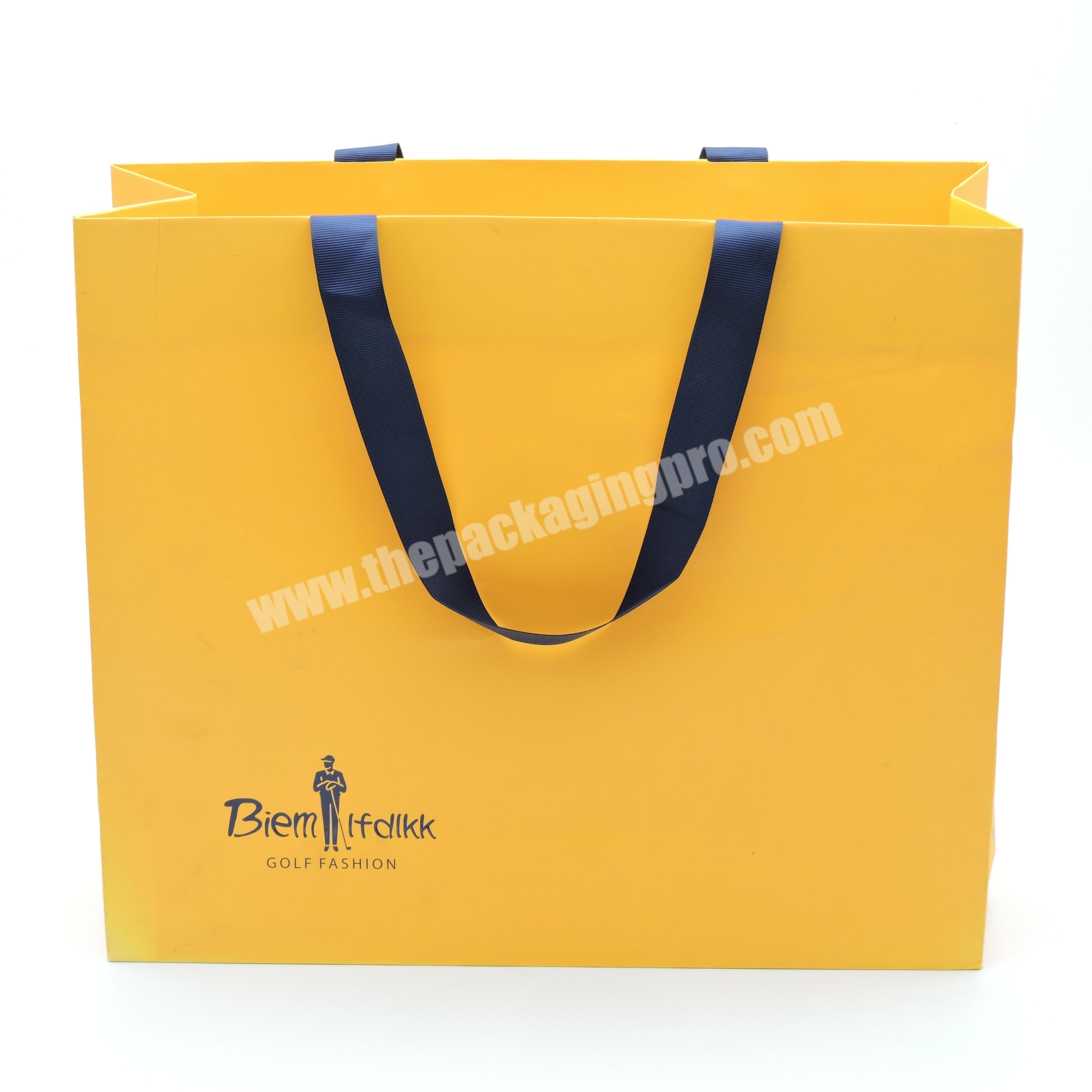 Luxury boutique paper gift bags with ribbon handle foldable reusable paper shopping bags for clothing custom paper bag