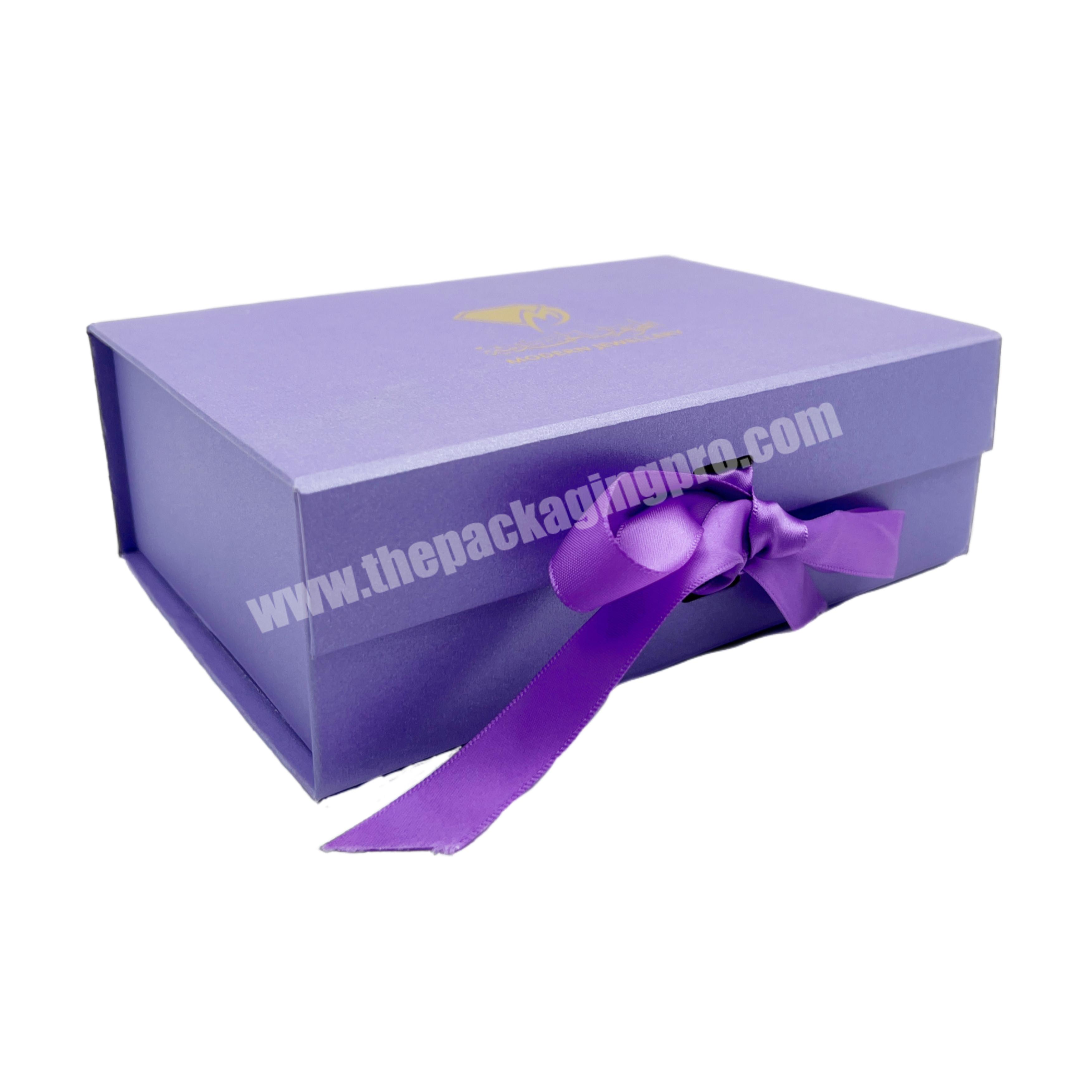 Luxury corrugated cardboard packaging box small purple gift folding magnetic boxes
