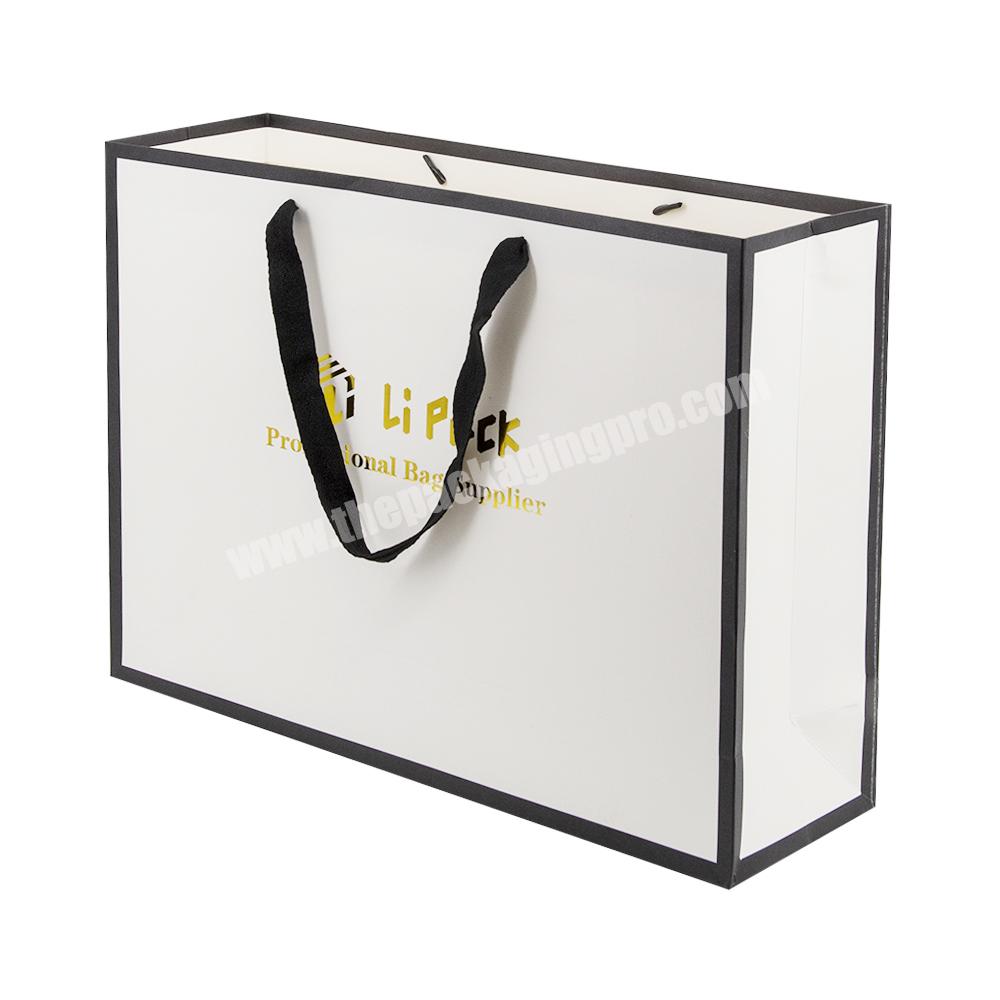Luxury custom boutique retail logo print shopping paper gift bag with gold stamp