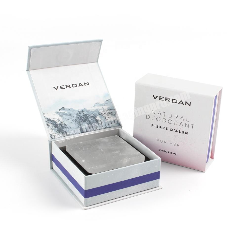 Luxury custom logo magnetic cute small gift box with foam insert deodorant rock packaging box