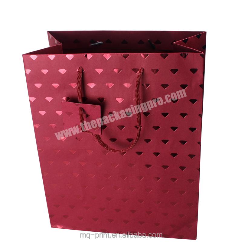 Luxury custom paper shopping bag made of 300grams wine color art paper with full Hot Stamping