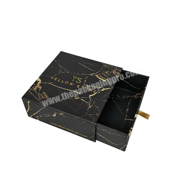 Luxury embossed gold foil logo marble drawer earring jewelry packaging box with ribbon