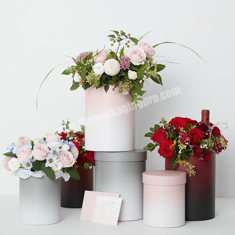 Luxury round shape gradient color custom logo fresh rose paper pot artificial preserved flower box for home decor gifts