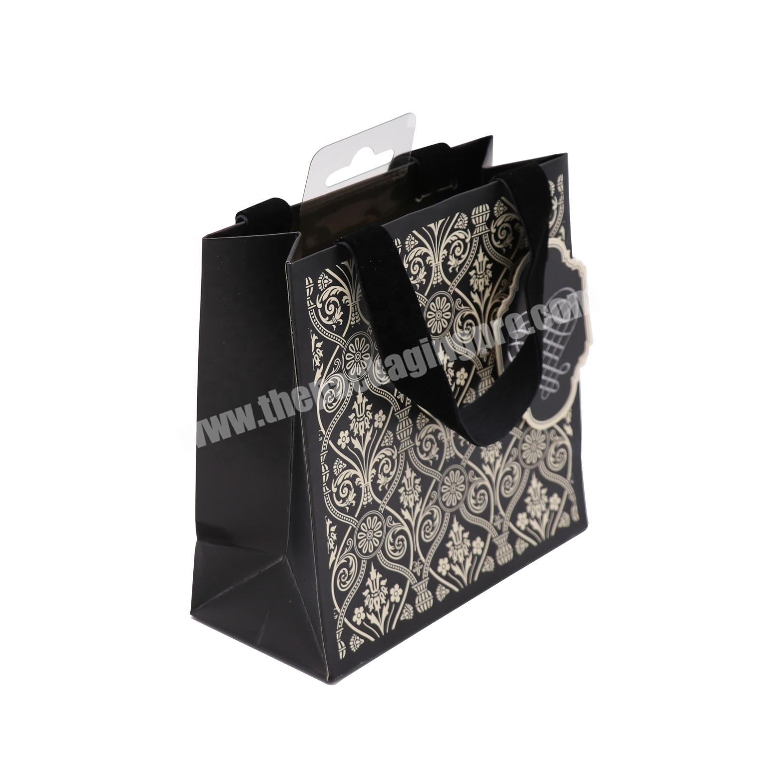 Luxury small ramadan party favor gift bags with ribbon handle jewelry shopping bags custom mini paper bags