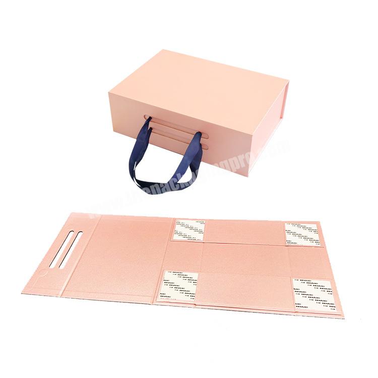 Magnetic Gift Box Pink Packaging Custom Logo Printed Magnetic Folding Paper Flat Pack Gift Boxes With Handle