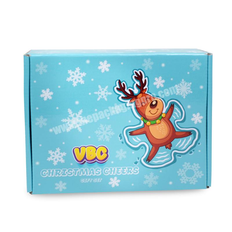 New Arrival Fancy Blue Color Custom Logo Design Corrugated Cardboard Paper Christmas Gift Boxes