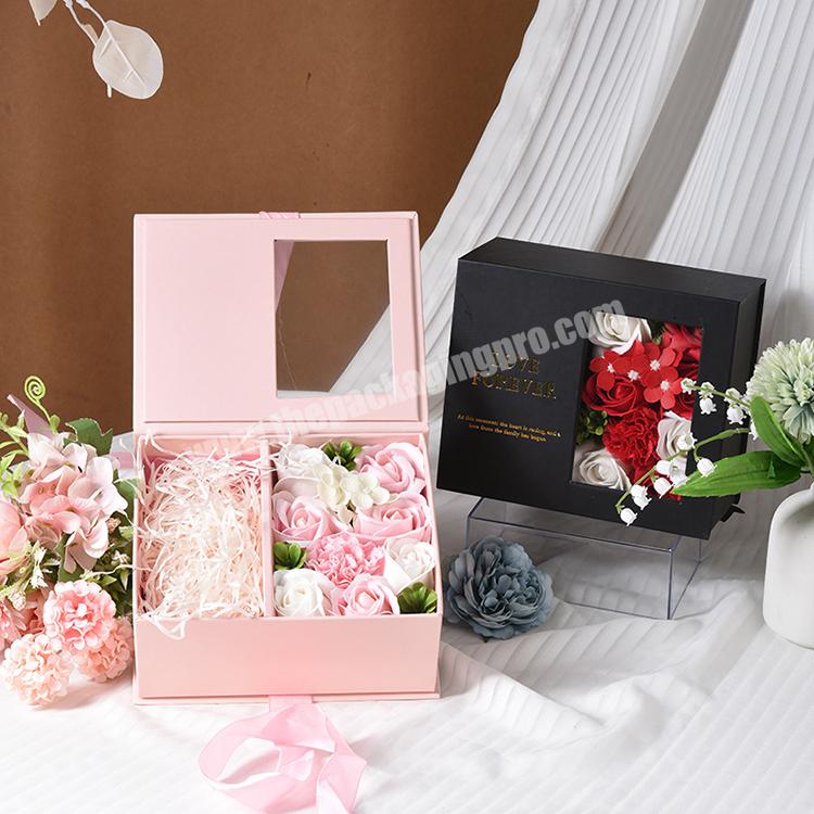 New Design Transparent Window Gift Rose Flower Packaging Box Luxury Custom Size Paper Boxes