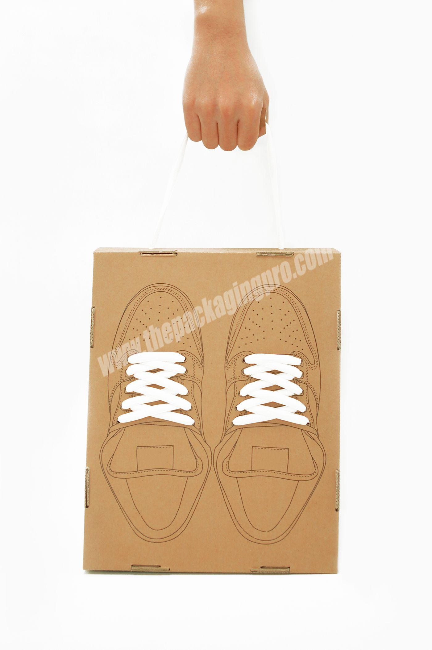 No Adhesive Carrier Recycle Kraft Paper Shoe Rack Packaging Box With Drawstring For Shoe