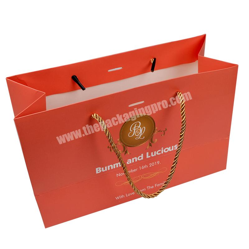 Orange Gift Bags  Custom Logo Printed Ribbon Paper Bag Package For Gift