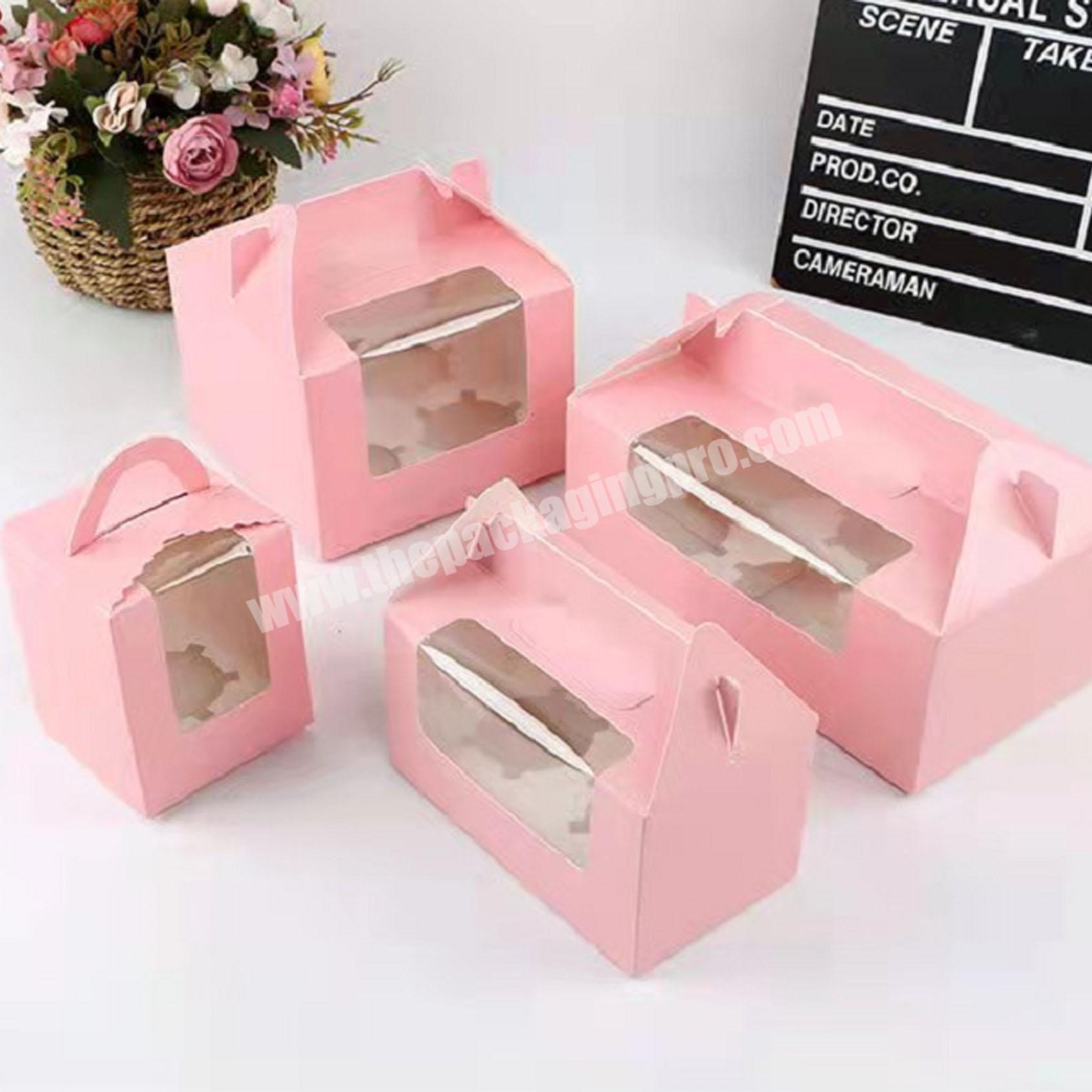 PVC Window Marble Pink Paper 1 2 4 6 Holes Dividers Cupcake Box With Handles
