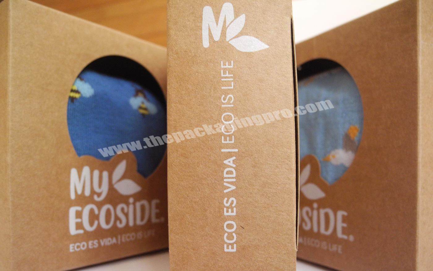 Personal Custom Eco-Friendly Degradable Kraft Paper Tuck Box Packaging Box For Sock With Window