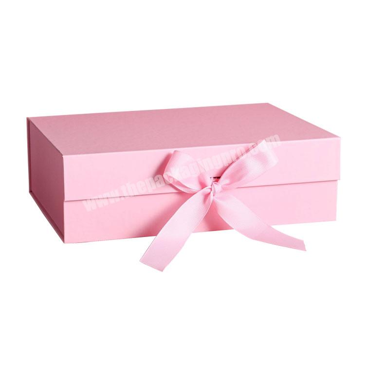Personalised luxury christmas pink square magnetic gift present collapsible rigid box with ribbon wholesale