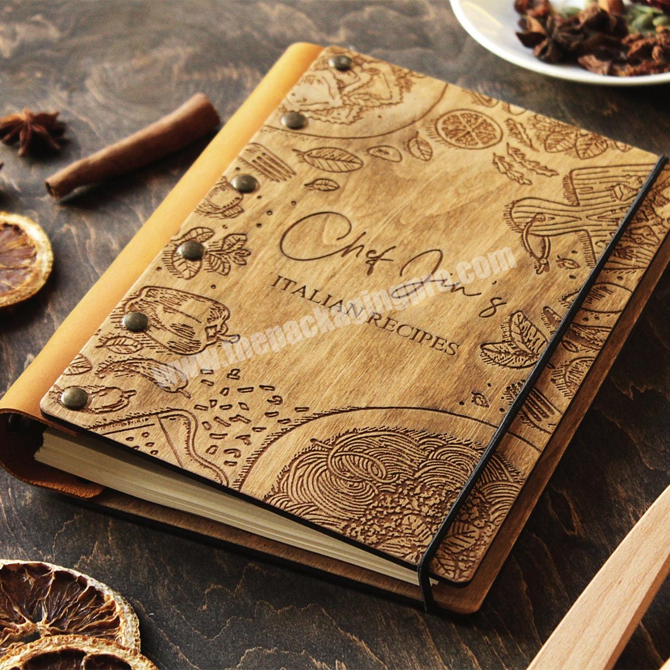 Personalized Cover Cook Book Wooden Note Book Chef Wood Custom Journal Recipe Book
