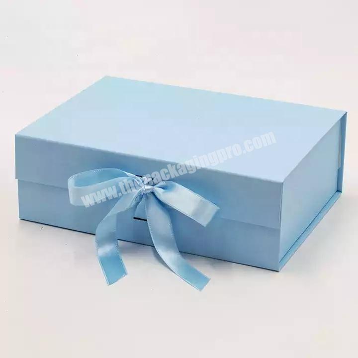 Personalized bulk light baby blue magnetic lid ribbon keepsake gift boxes wholesale