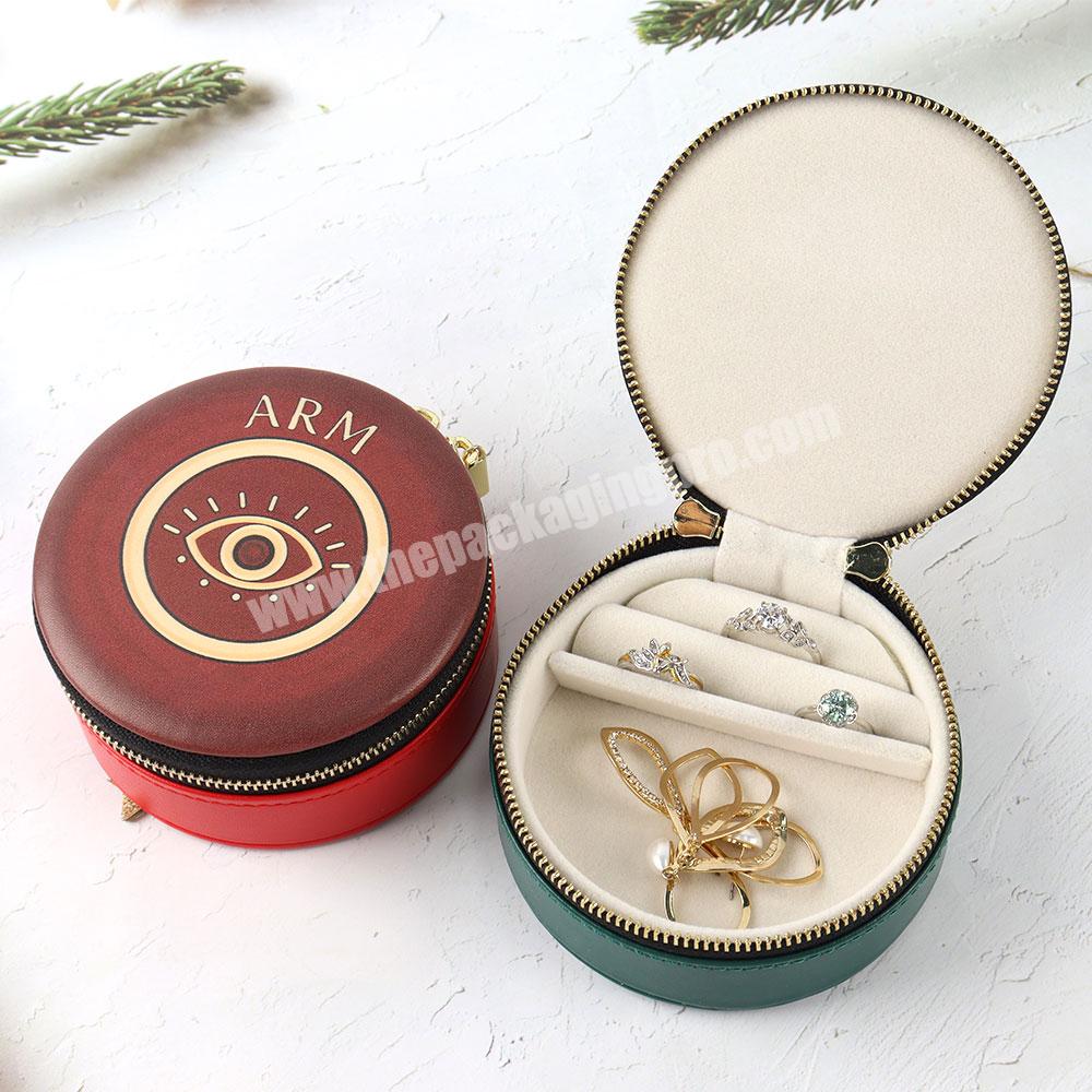 Personalized jewelry set gift packaging box round romantic valentine's day western jewelry box quality leather box organizer