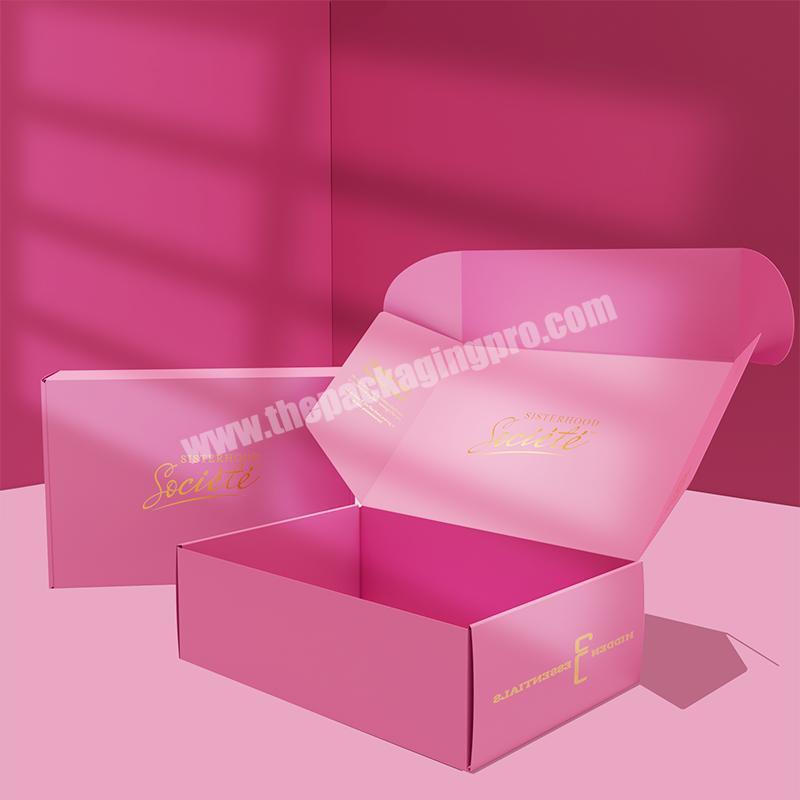 Pink Custom Logo Printed Kraft Paper clothing Packaging small Mailing Shipping Cardboard Colored empty Corrugated mailer Box