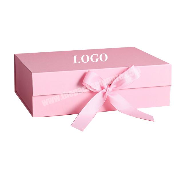 Pink Custom Paper Luxury Boite Cadeau Hair Shoe Folding Foldable Magnetic Packaging Gift Box With Ribbon