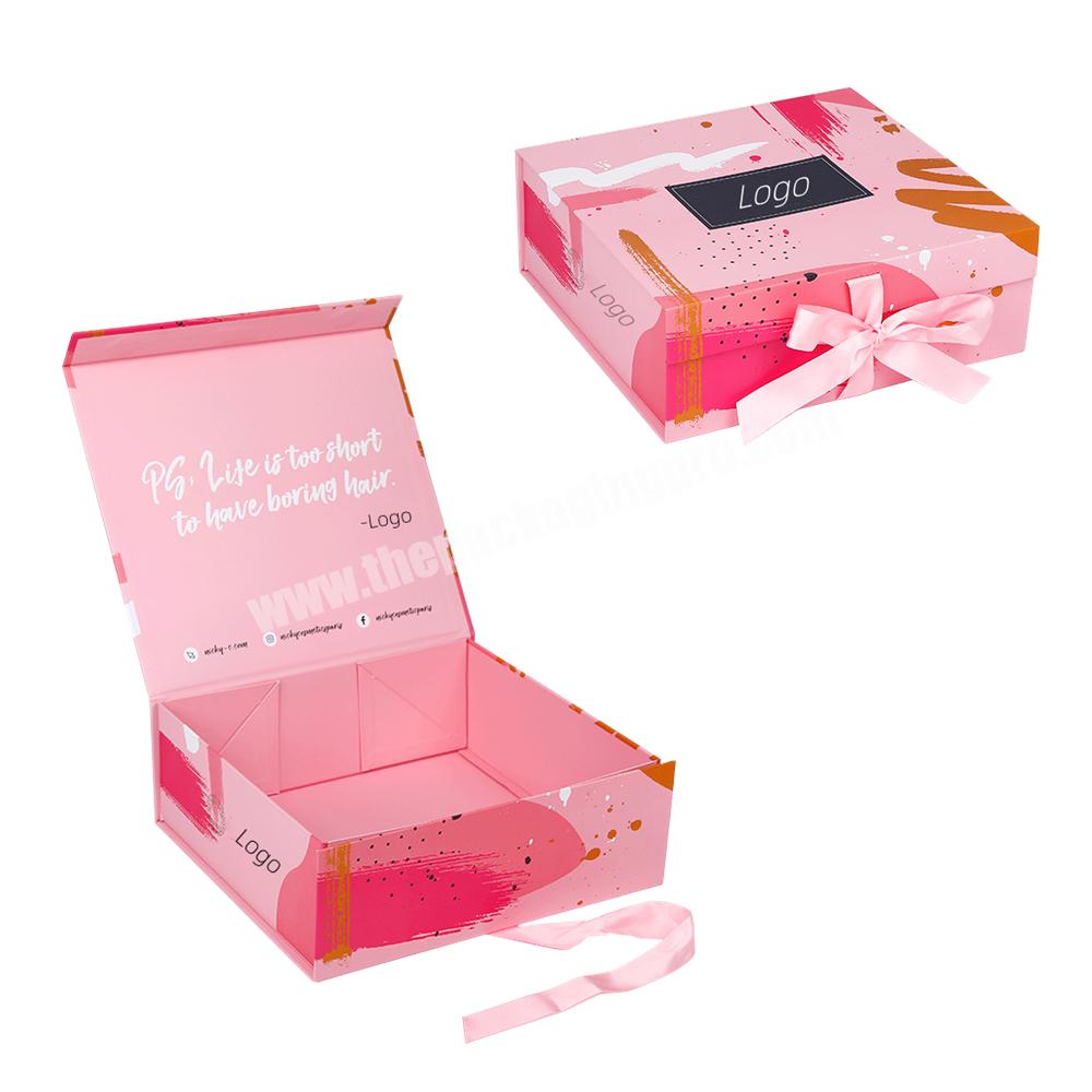 Pink Print Paper Magnetic Gift Box with Magnetic Lid Rigid Cardboard Magnetic Closure Box