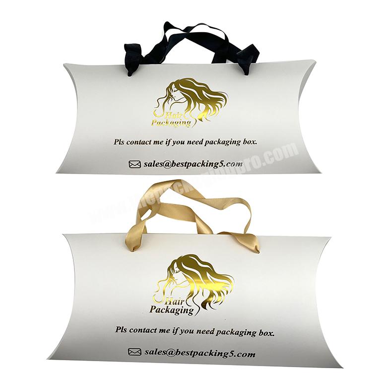 Plain White Portable Women Wigs Hair Bundle Pillow Box With custom gold foil stamping logo