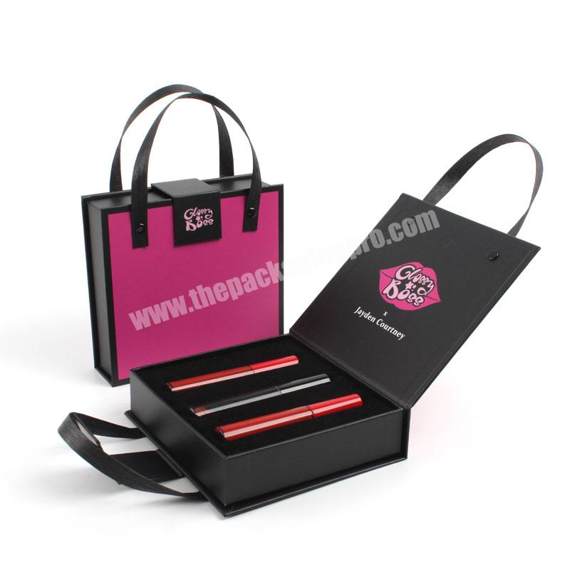 Popular New Custom Luxury Magnetic Paper Box Lipstick Gift Box For 3 Bottles of Lip Gloss Box Sets