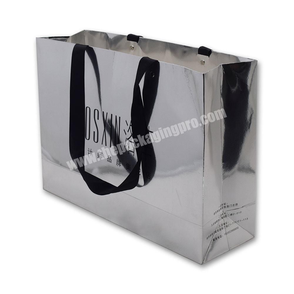 Printed Luxury Gift Paper Shopping Bag Wholesale Special Silver Cardboard Cosmetics Jewelry Clothing Packaging Shopping Bag
