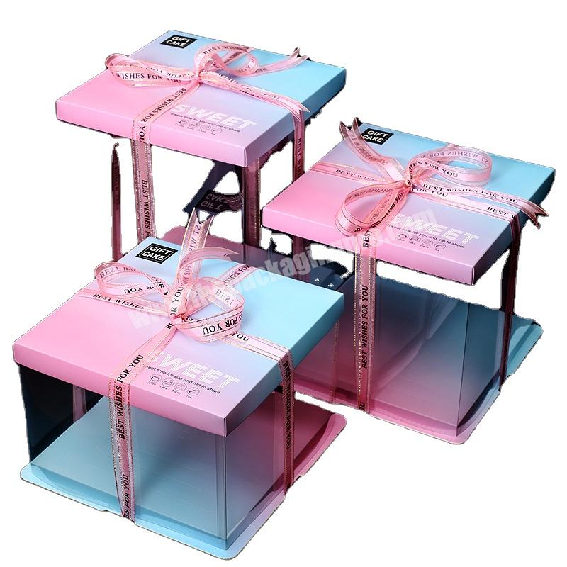 Professional Custom Eco-friendly Small Cake Box Engagement Mini Cake Transparent Square Tall Cake Box Round