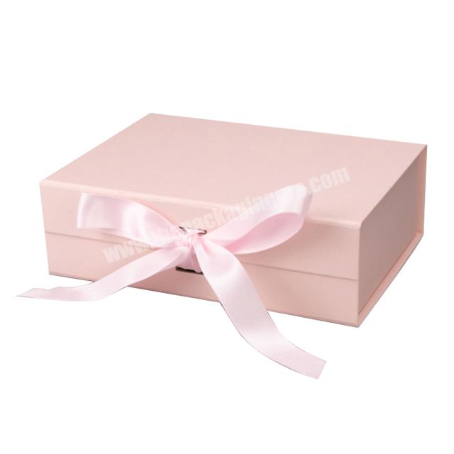 Ready to Ship Pink Small Paper Cardboard Folding Packaging Box with Ribbon Price Good Wholesale