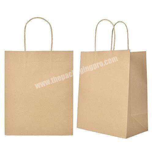 Recyclable restaurant solid durable bottom brown kraft food shopping packaging bags with handle