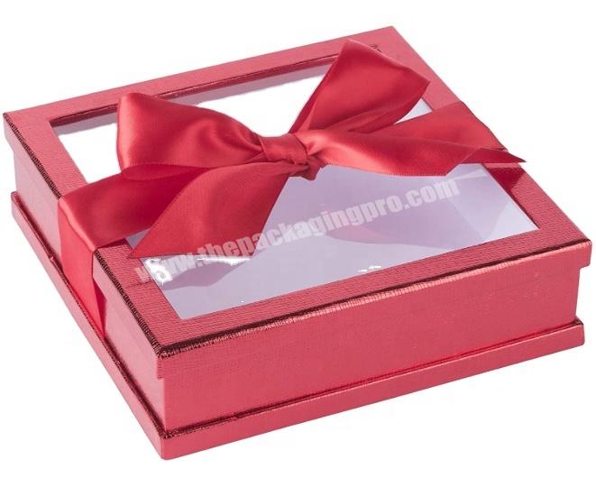 Red Clear Window Gift Boxes  with Ribbon for sweets, chocolate, candy,  or small items