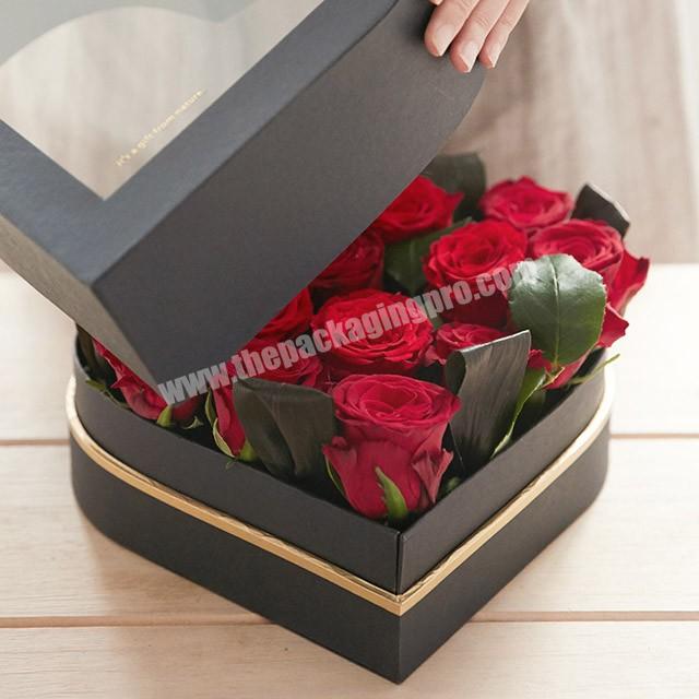 Romantic Heart Flower Box Luxury Packaging with PVC Window
