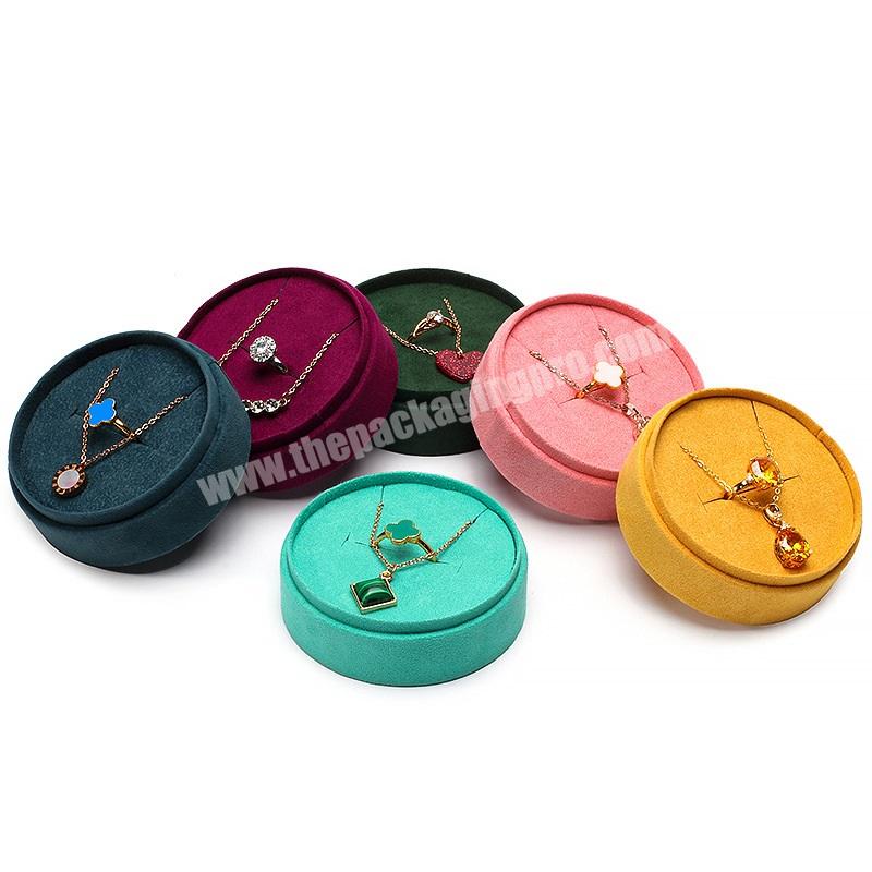 Round Gift Packaging Box Luxury Blue Pink Lid Velvet Jewelry Box with Logo for Ring pendant