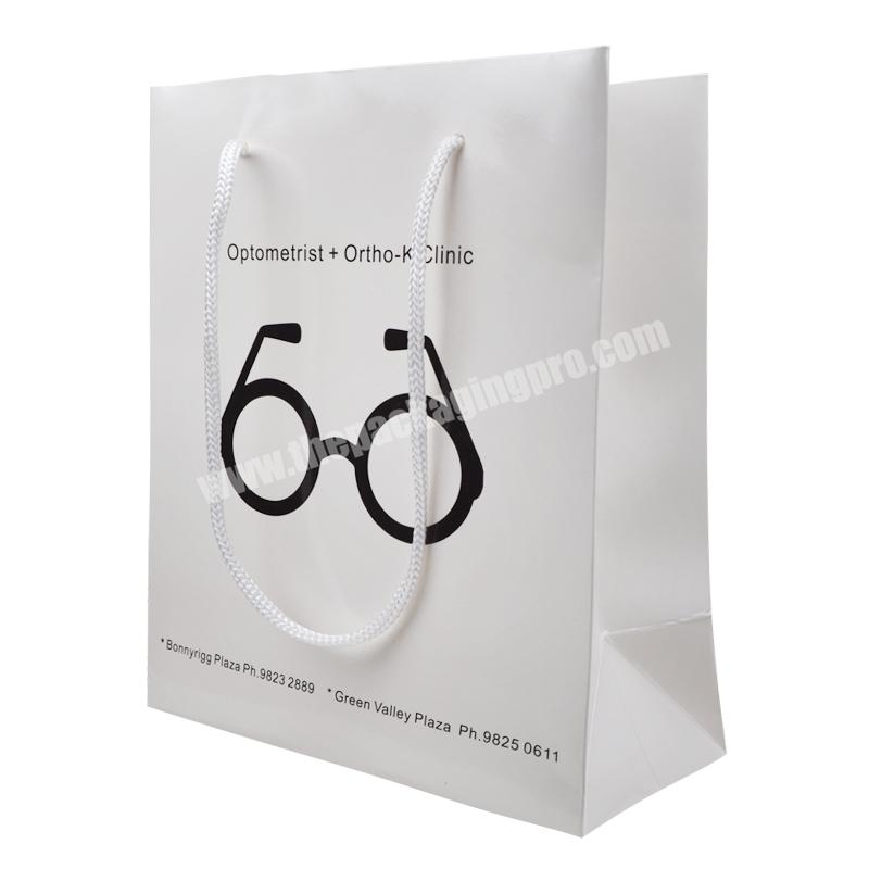 SENCAI Customized Logo  Gift Bags Glasses Glossy White Offset Printing White Round Handle  Paper Bag