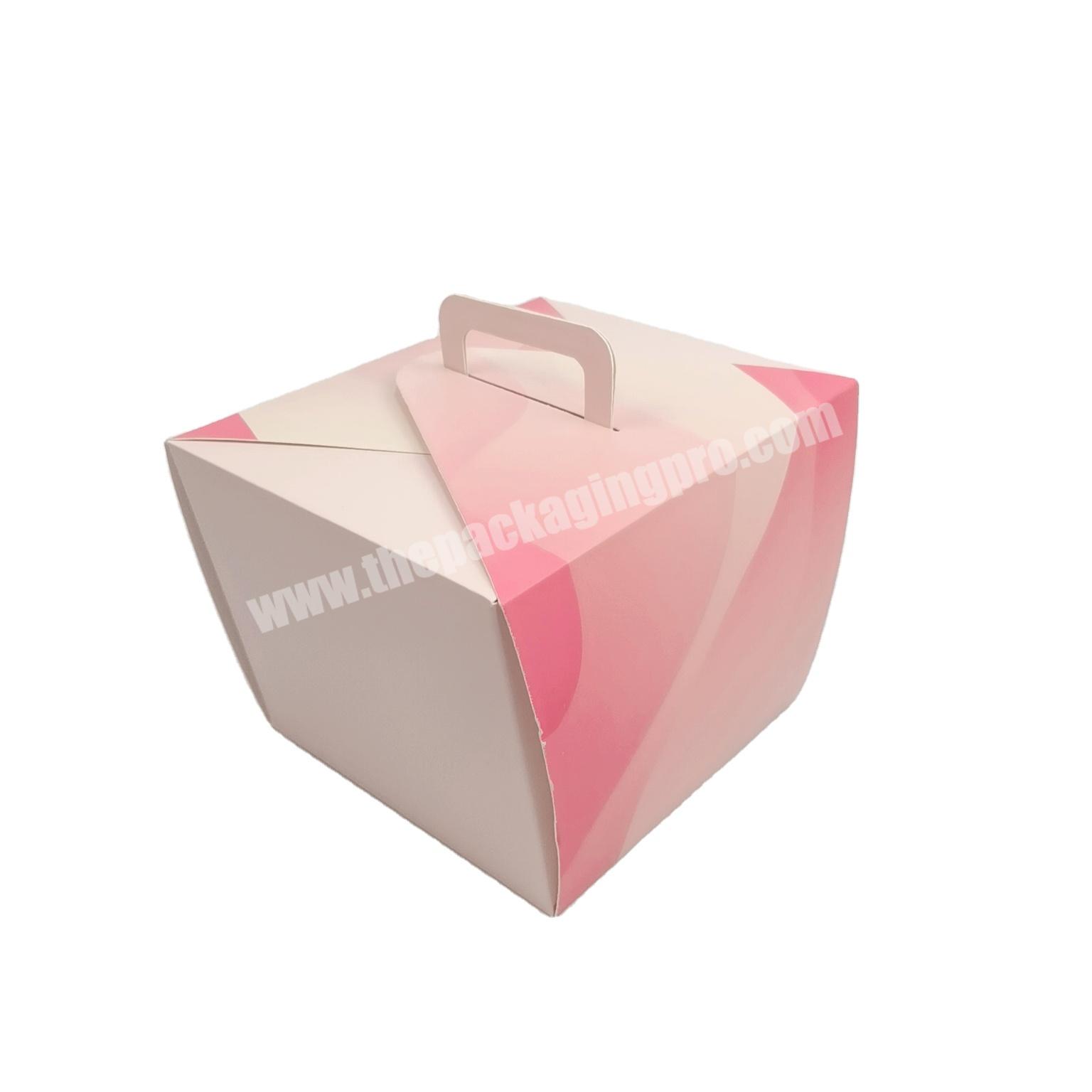 SENCAI Free Sample Customized Logo Pink Color Art Paper Cake Box With Handle