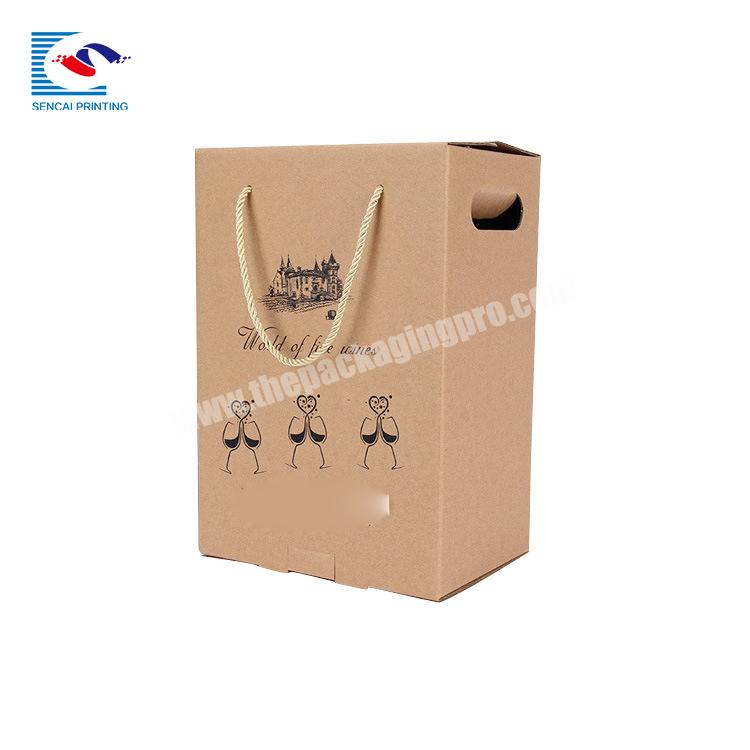 SENCAI High Quality Durable Customized Corrugated Kraft Paper Packaging Box With Handle For Wine