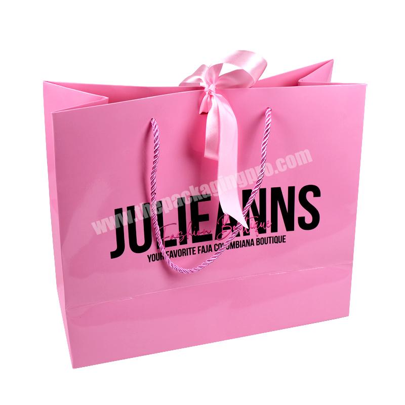 SENCAI New Arrival Customized Pink Color CMYK Printing Art Paper Shopping Bag With Pink Ribbon