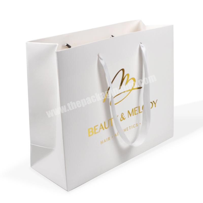 SENCAI Shopping Paper Bag Gold Foil Stamping Logo Printed White Card Paper bag