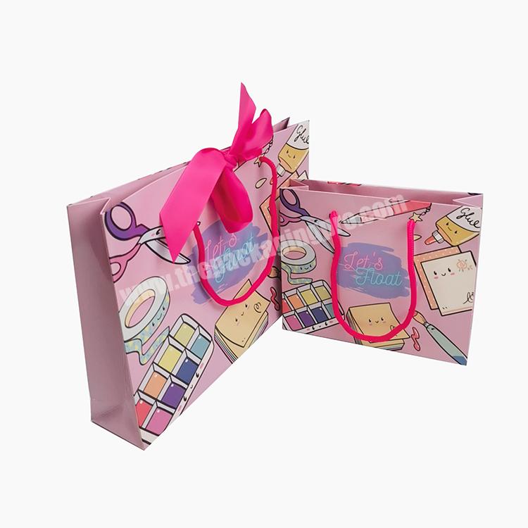 Sencai Lovely Custom Logo Design Cartoon Printed Art Paper Gift Packaging Bag With Ribbon