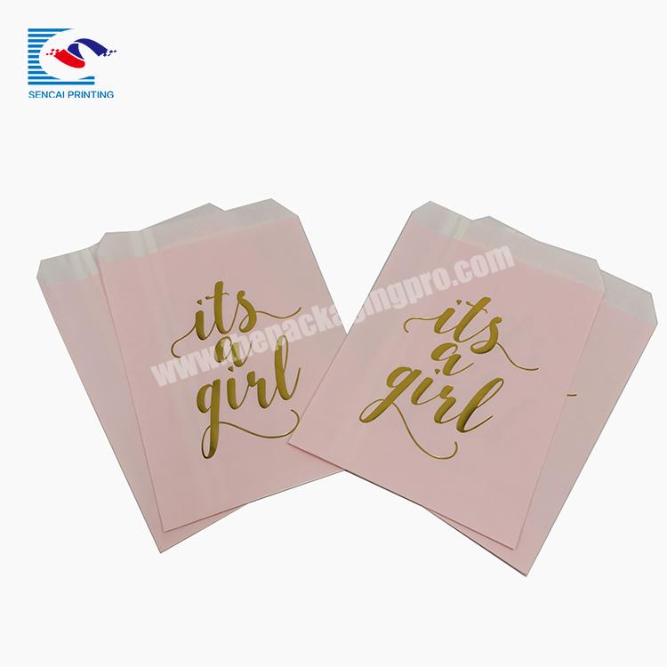 Sencai Wholesale Cheap Hot Foiled Logo Wax Coated Pink Kraft Paper Food Packaging Bag