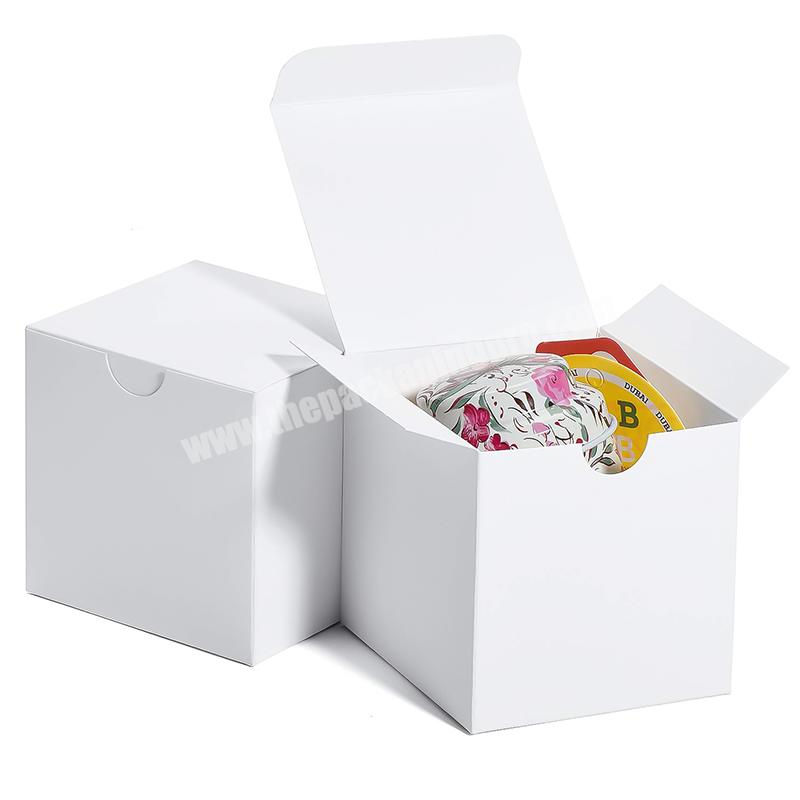 Simple Design Logo Printed White Empty Folding Cardboard Paper Wedding Gift Box Packaging With Ribbon