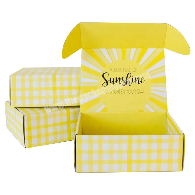 Small Clothes Food Cosmetics Paper Corrugated Cardboard Mailer Shipping Boxes Packaging Yellow Shoes Box Clothing Packaging