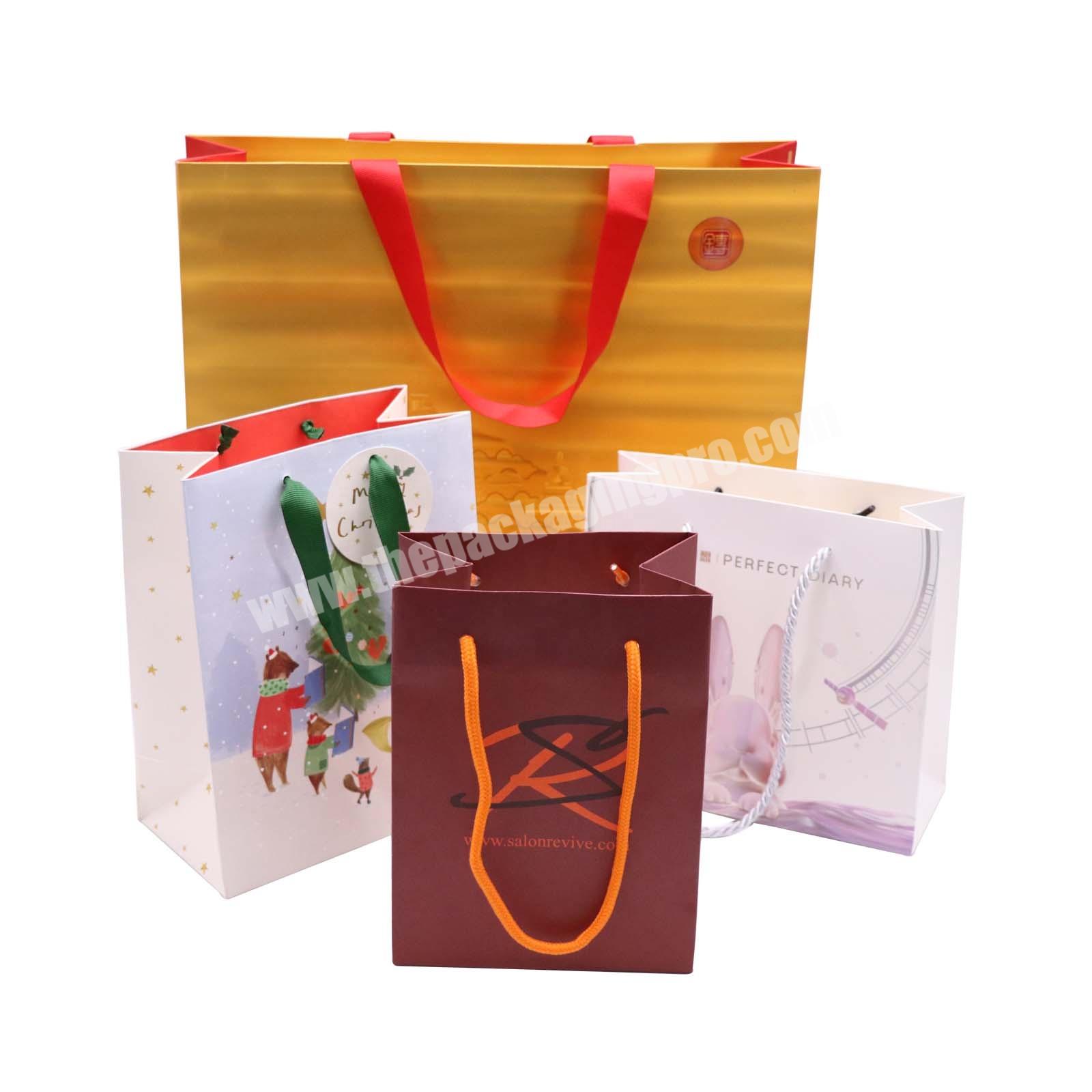 Small paper gift bags with cotton handle premium boutique paper tote shopping bags with logos custom kraft packaging paper bags