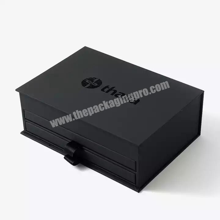 Storage Gift Box Sliding Packaging Cardboard Custom black Paper Drawer Box with sponge foam insert