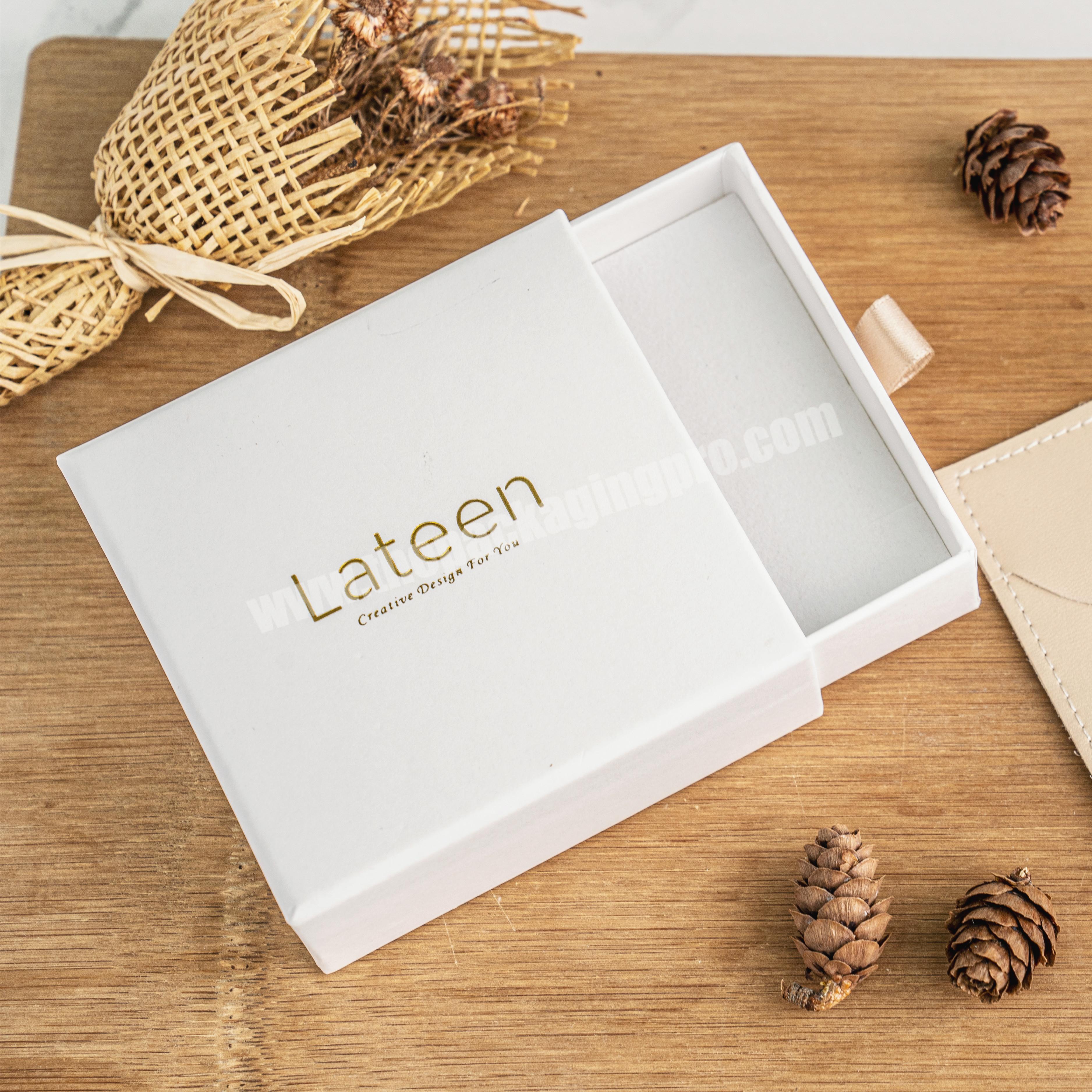 Thick Cardboard Paper Slide Jewelry Packaging Sliding Gift Box Custom Logo Ring Earring White Slider Paper Jewelry Packaging Box