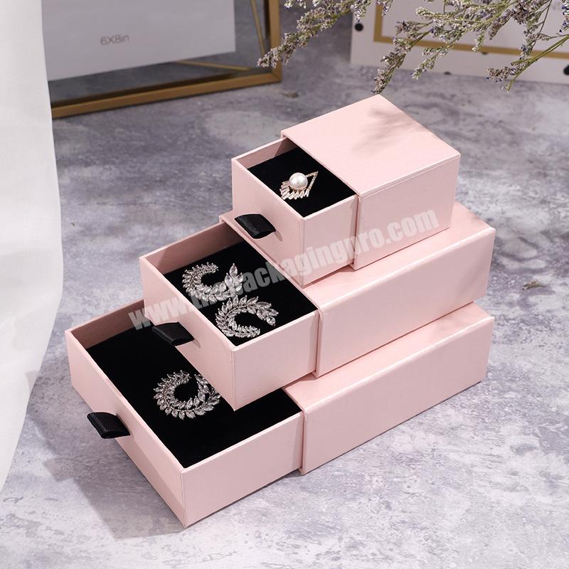 Thick Sliding Paper Jewelry Packaging Box Logo Printed Drawer Necklace Cardboard Jewelry Sliding Boxes with Black Foam