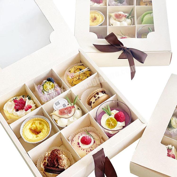 Wholesale 69 Grid Cup Cake Box White Cardboard Pastry Sweet Muffin Paper Box Dessert Packaging With Window